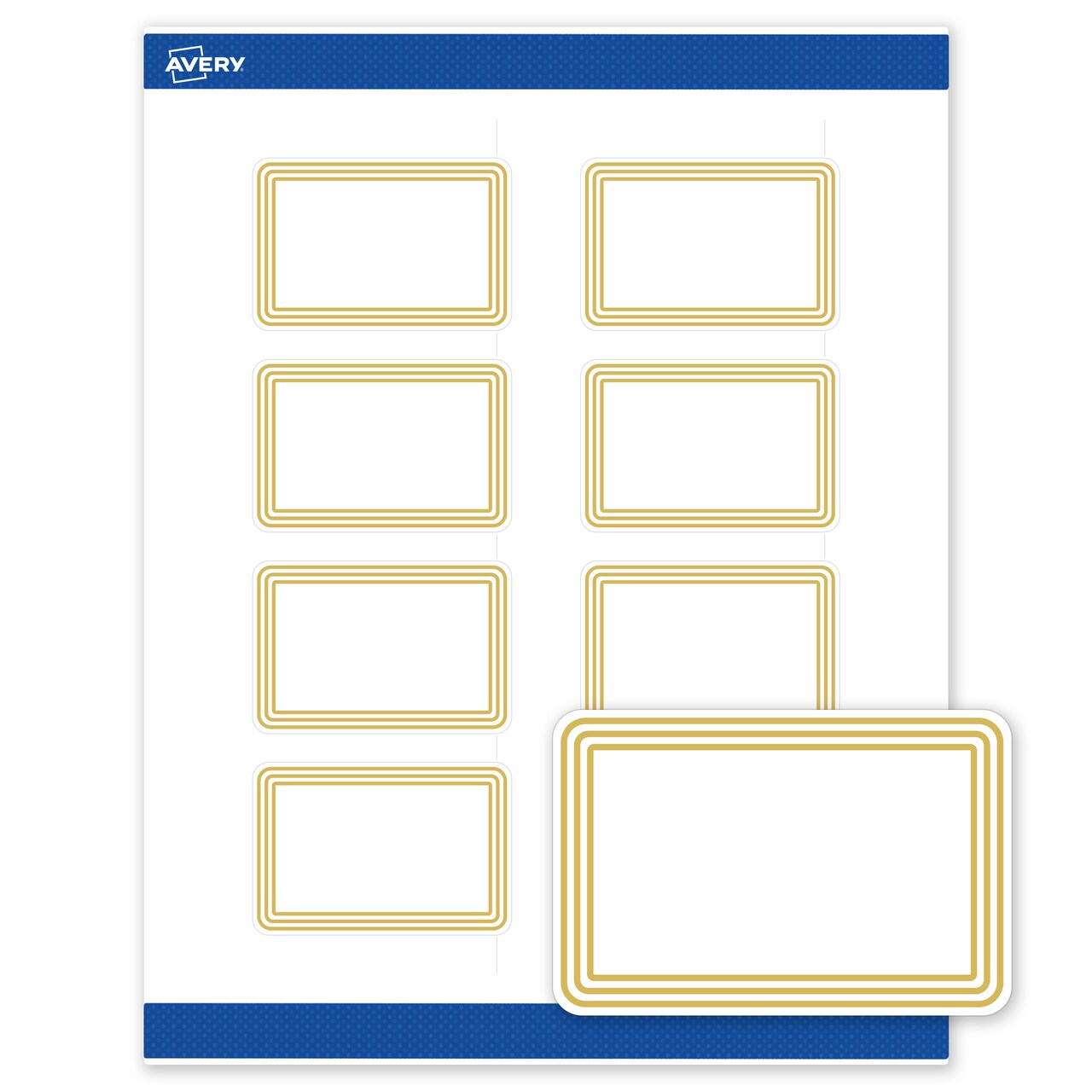 Avery Printable Rectangle Labels, Gold Multi-Lined Border, 2" x 3", Matte White Rectangle Labels, Permanent, Laser/Inkjet, 80ct, Great for Product Labels